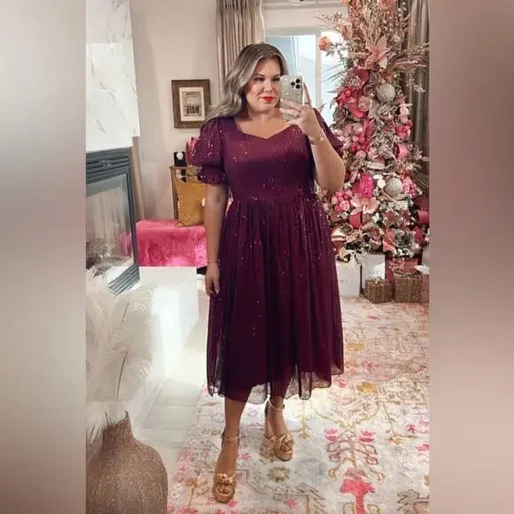 Ivy City Co Clara Dress in Plum Sequins plus size‎ 2x new with tag valentines - Picture 7 of 7